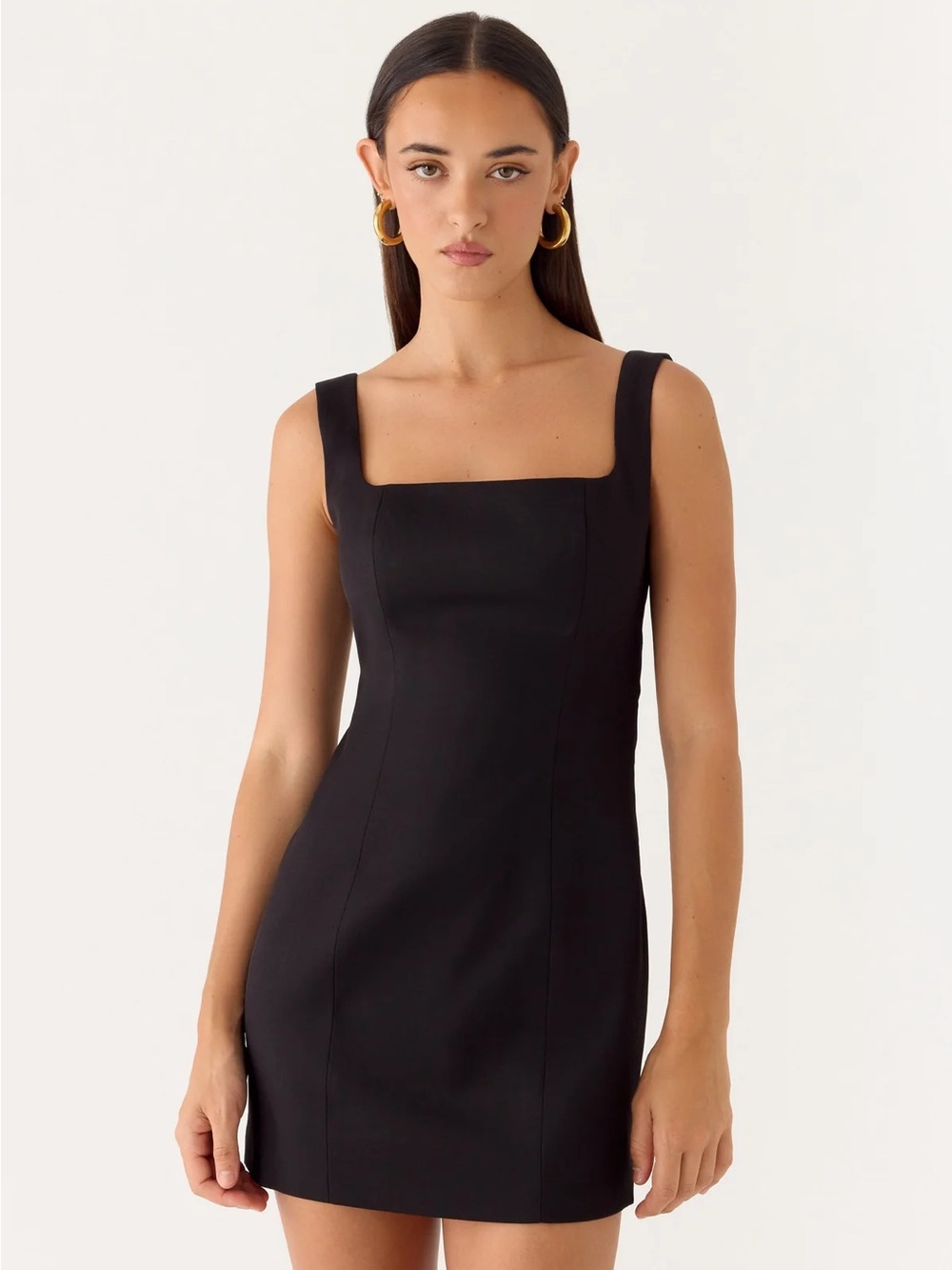 Babaton Black Square-Neck Mini Dress